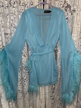 Fashion Nova Feather-Trim mini dress